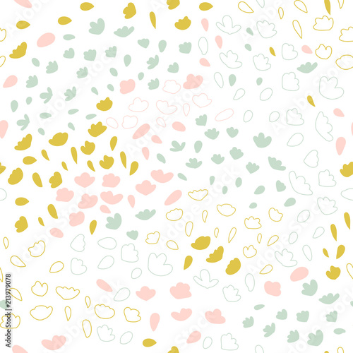 Fototapeta Naklejka Na Ścianę i Meble -  Vector organic seamless abstract background, botanical motif with stylized small leaves, freehand doodles pattern.