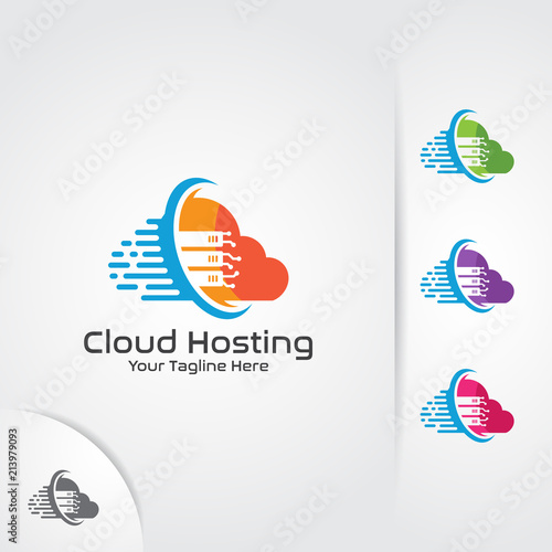 Web hosting logo design vector. Cloud, server and storage combination.