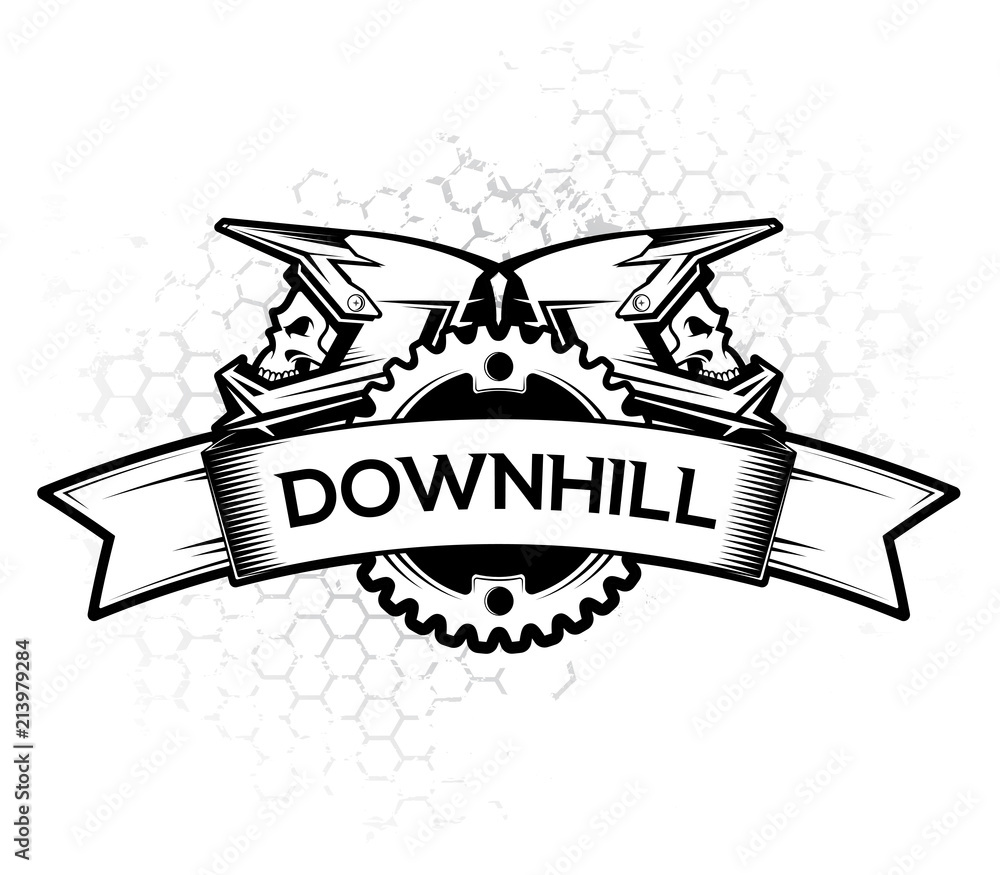 Downhill Motocros Label Design. Full Face Helmet. Mountain biking.T-shirt print design. Vector Ilustration. 