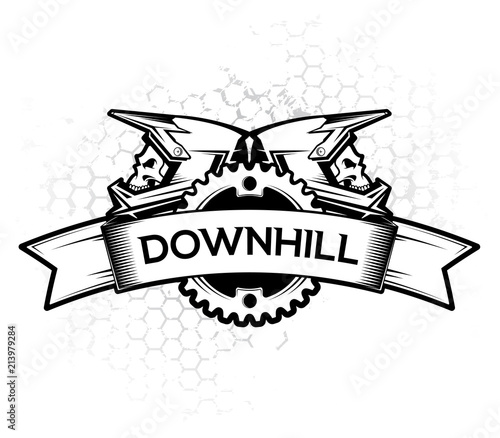 Downhill Motocros Label Design. Full Face Helmet. Mountain biking.T-shirt print design. Vector Ilustration.  © Yuri Hoyda
