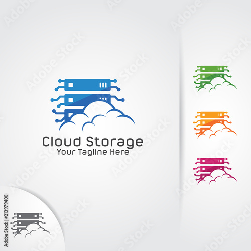 Web hosting logo design vector. Cloud, server and storage combination.
