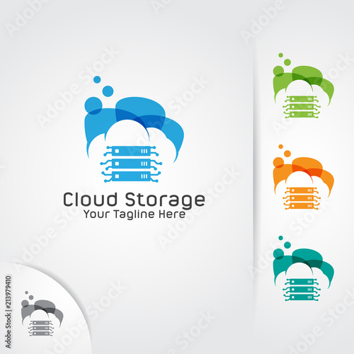 Web hosting logo design vector. Cloud, server and storage combination.