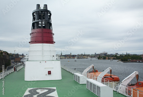 Ferry Viking Line chimney. June 20, 2018, Stockholm, Sweden. photo