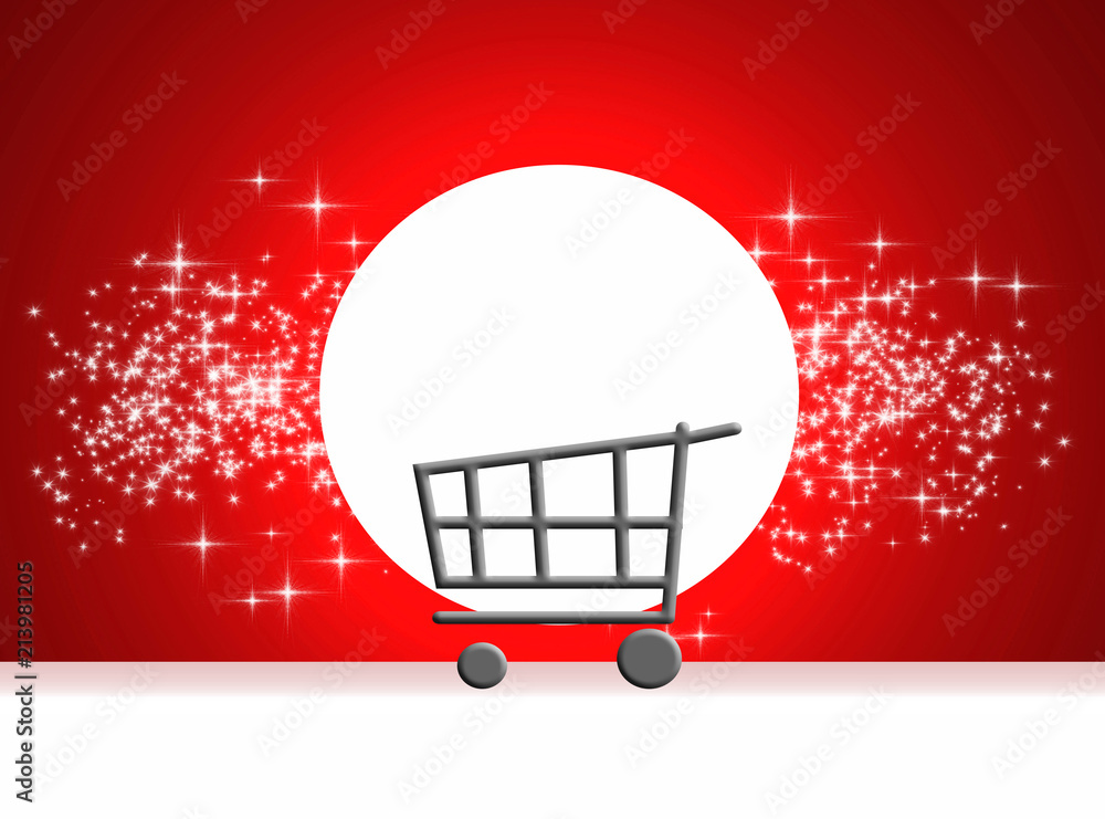 Carro de compra, fondo rojo iluminado, estrellas, sol, ventas online,  carrito, compra, fondos para escribir texto. ilustración de Stock | Adobe  Stock
