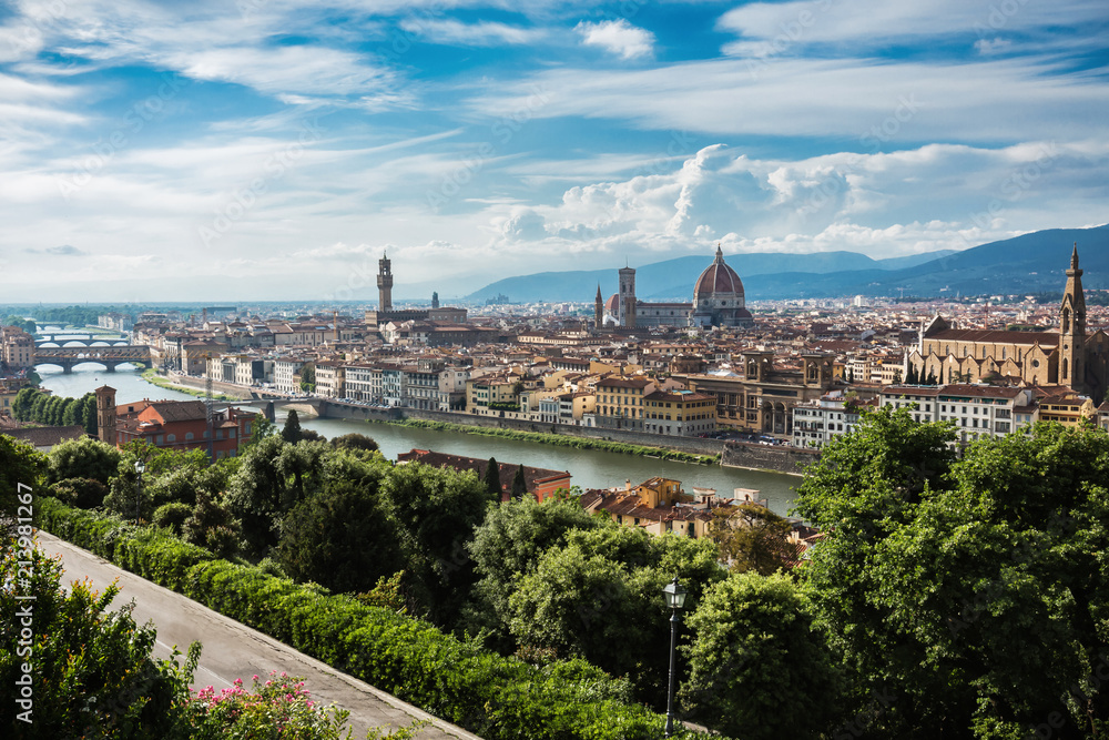 Beautiful view of Florence city and the Cathedral of Santa Maria del Fiore. Florence, Italy