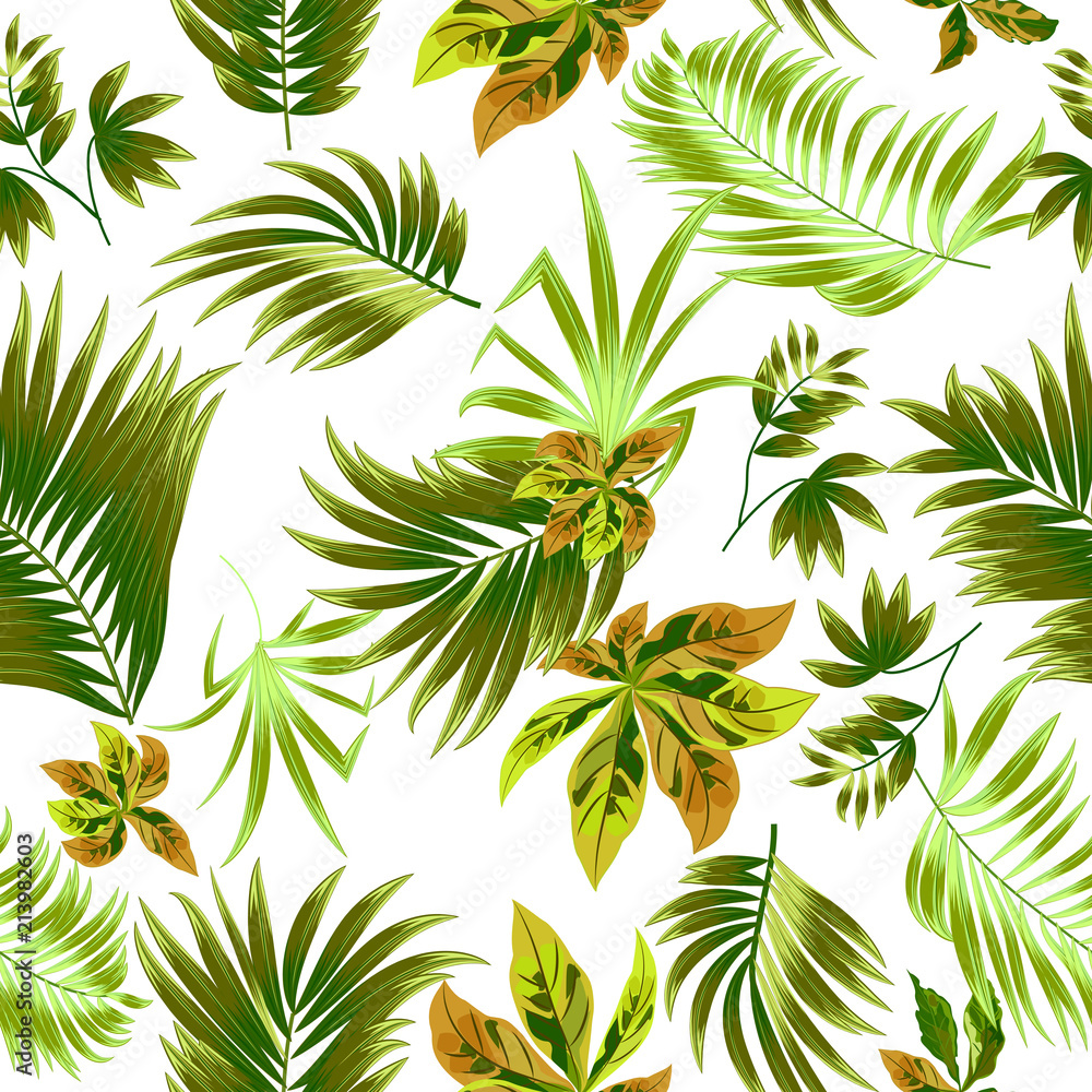 Green Seamless pattern tropical leaves of palm tree. Green Seamless pattern tropical leaves of palm tree.
