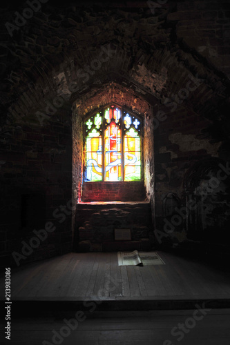 Stained glass window in a castle © Sy Finch