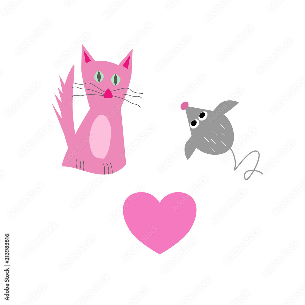 Cat with mouse and heart