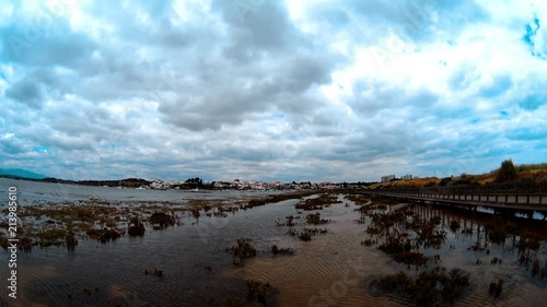 Backwater pools In Algarve, Alvor city scape, Portugal