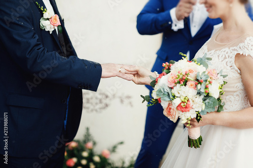 Bride and groom close up at wedding ceremony