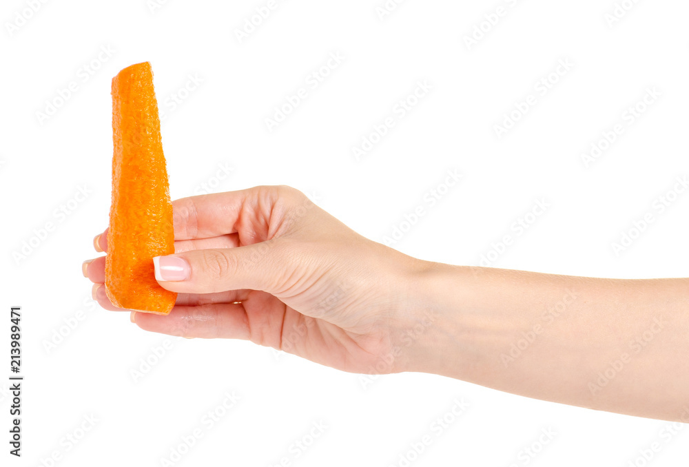 Purified carrots in hands on white background isolation Purified carrots in hands on white background isolation