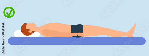 Correct man sleep position banner horizontal. Flat illustration of vector correct man sleep position banner horizontal for web design