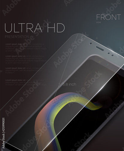 Vector screen protector film or glass cover. Screen protect Glass. Realistic smartphone 