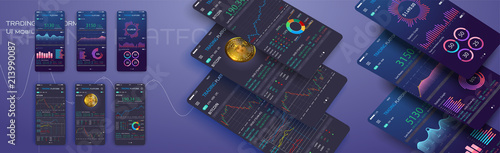 Trade exchange app on phone screen. Mobile banking cryptocurrency ui. Online stock trading interface vector eps 10. Illustration of mobile banking crypto currency, bitcoin