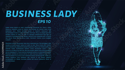 Business woman of the particles. Business woman consists of small circles. Business woman breaks down into molecules.
