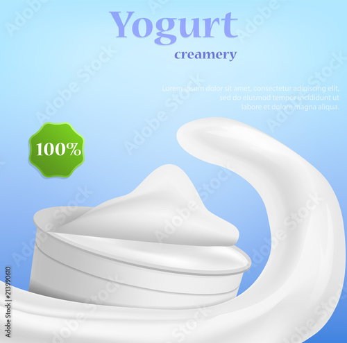 Yogurt creamery concept background. Realistic illustration of yogurt creamery vector concept background for web design photo