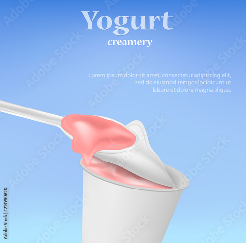 Yogurt concept background. Realistic illustration of yogurt vector concept background for web design