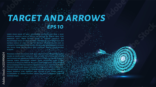 The target and the arrow of the particles. The target and the arrow is composed of small circles and dots. Vector illustration