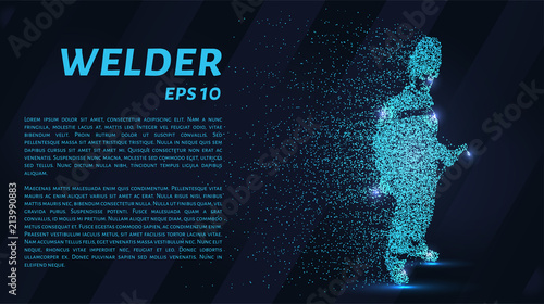 A welder from particles. The silhouette of a welder consists of circles and points. Vector illustration.