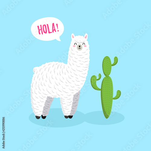 Cute cartoon lama, doodle vector. character sticker patche