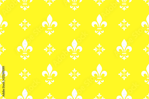 Wallpaper in the style of Baroque. Seamless vector background. White and yellow floral ornament. Graphic pattern for fabric, wallpaper, packaging. Ornate Damask flower ornament