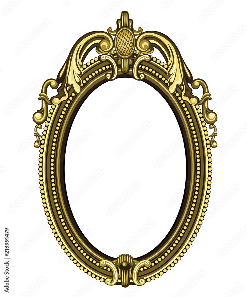Gold vintage mirror isolated on white background. Vector illustration
