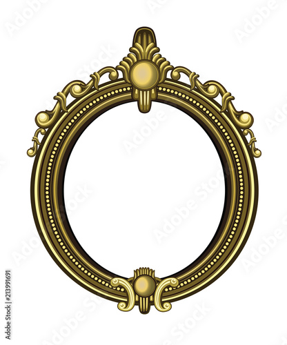 Gold vintage mirror isolated on white background. Vector illustration.