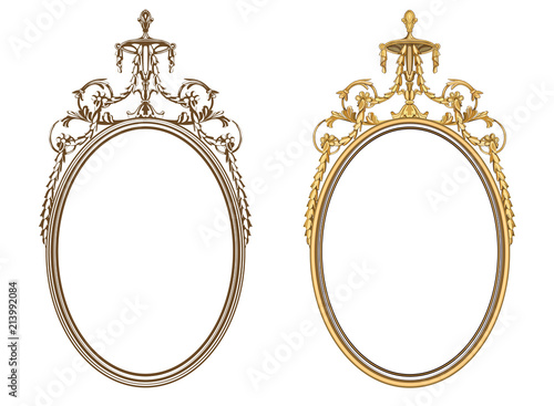 Gold vintage mirror isolated on white background. Vector illustration.