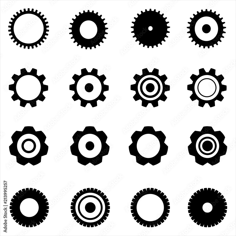 Obraz premium Set of flat icons of gears. Vector graphic illustration.
