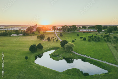 Aerial view of park near Kaunas IX fortress, Lithuania