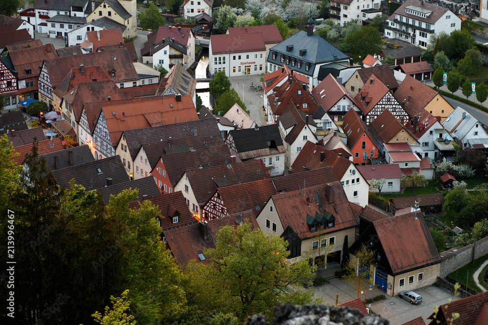 Overview of the historic old town of Pottenstein in Germany Overview of the historic old town of Pottenstein in Germany