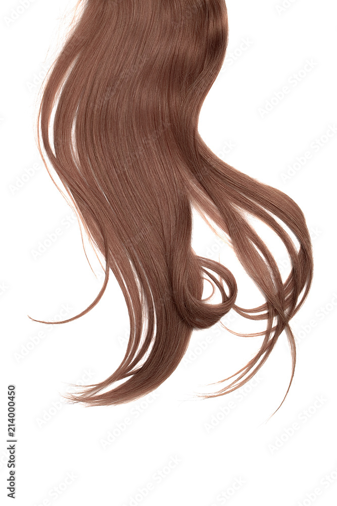 Long blowing hair, isolated on white background. Disheveled brown hair