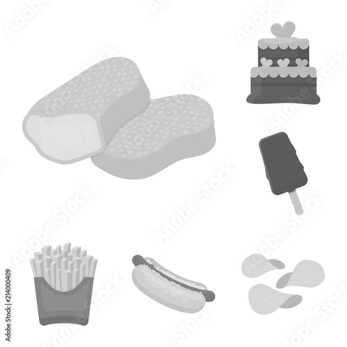 Fast food monochrome icons in set collection for design.Food from semi-finished products vector symbol stock web illustration.