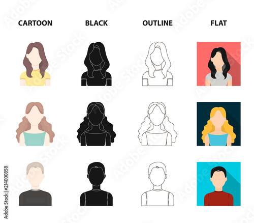 Girl with long hair, blond, curly, gray-haired man.Avatar set collection icons in cartoon,black,outline,flat style vector symbol stock illustration web.