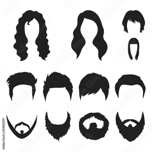 Mustache and beard, hairstyles black icons in set collection for design. Stylish haircut vector symbol stock web illustration.