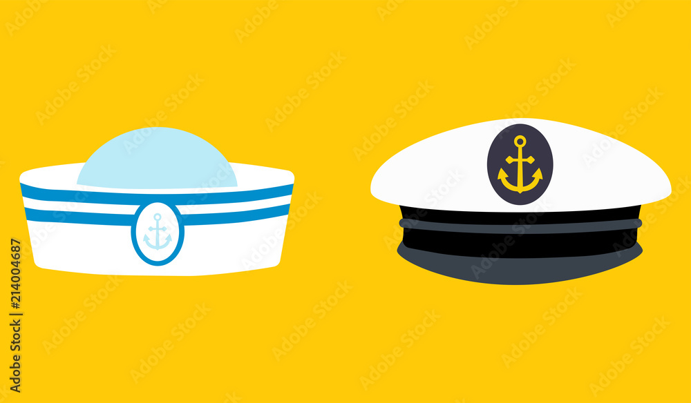 Naklejka premium Sailor hat set, marine captain clothing.Concept for websites, web banner. Flat design vector illustration. EPS10