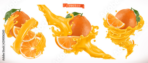 Orange juice. Fresh fruit 3d realistic vector icon