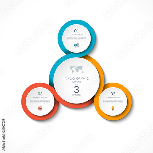 Infographic circular template with 3 options. Can be used for graph, diagram, presentation, report, web design. Vector illustration.