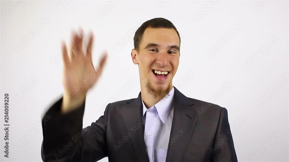 Happy Man Online Video Chat on grey Background Happy Man Online Video Chat on grey Background