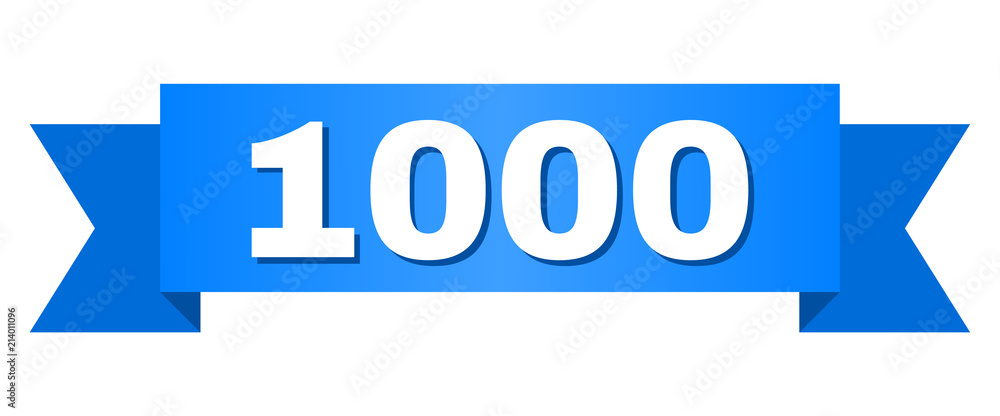 1000 text on a ribbon. Designed with white caption and blue stripe. Vector banner with 1000 tag. 1000 text on a ribbon. Designed with white caption and blue stripe. Vector banner with 1000 tag.