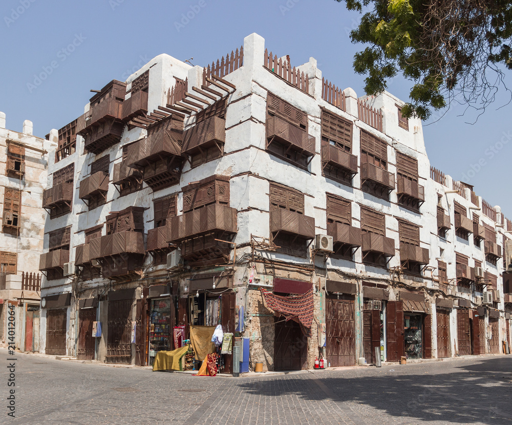 Old Arabian wooden houses in Jeddah, Saudi Arabia, AlBalad old Arabian town Stock Photo Adobe