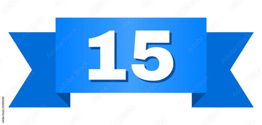 15 text on a ribbon. Designed with white caption and blue stripe. Vector banner with 15 tag. 15 text on a ribbon. Designed with white caption and blue stripe. Vector banner with 15 tag.