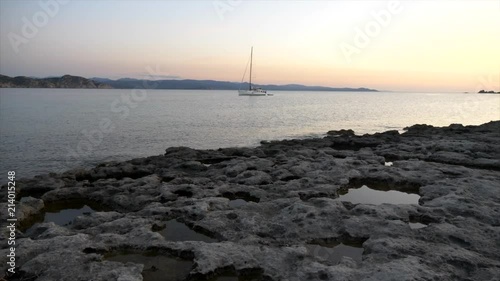 beautiful yacht at sunset in the bay