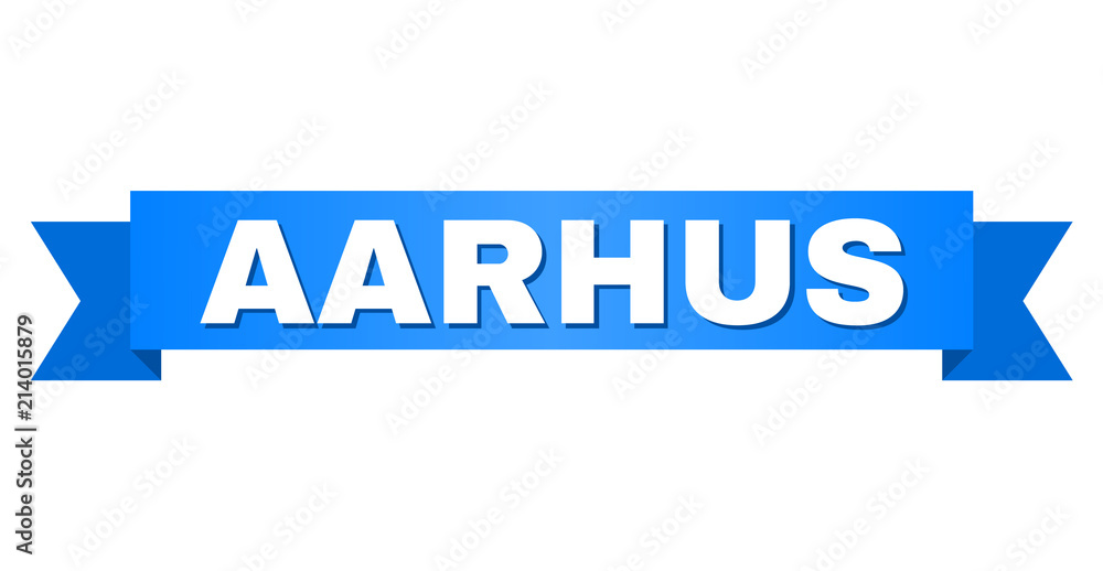 AARHUS text on a ribbon. Designed with white caption and blue stripe. Vector banner with AARHUS tag. AARHUS text on a ribbon. Designed with white caption and blue stripe. Vector banner with AARHUS tag.