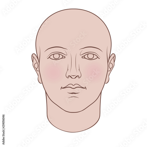 Hand drawn androgynous, gender-neutral human head in face. Flat vector isolated on white background.