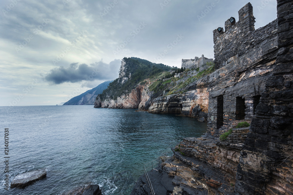 Porto Venere, Italy. Doria castle on the cliff, province La Spezia. Cinque terre, Italy Porto Venere, Italy. Doria castle on the cliff, province La Spezia. Cinque terre, Italy