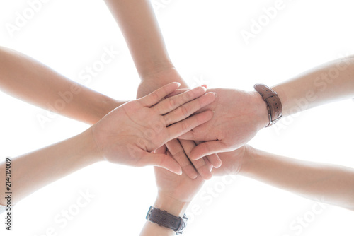 Friendship Day concept. Hands hit and join together isolate on white background. success in business. symbolizing to trust each other.