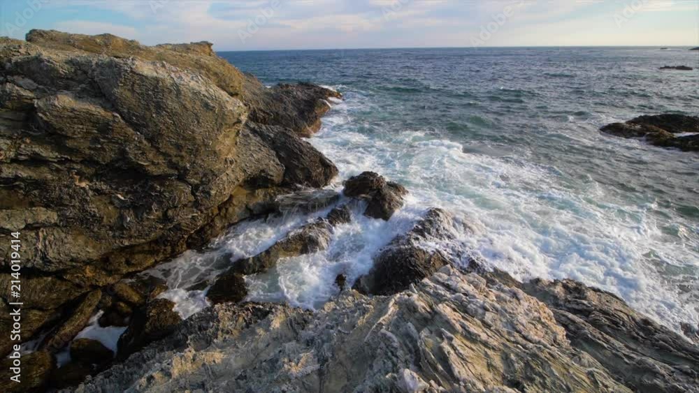 Slow motion of sea and waves crashing over french mediterrannean riviera beautiful landscape