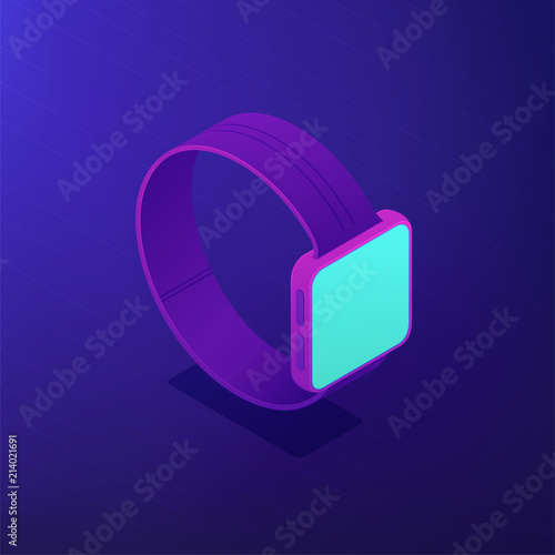 Isometric smart watch with a blue screen