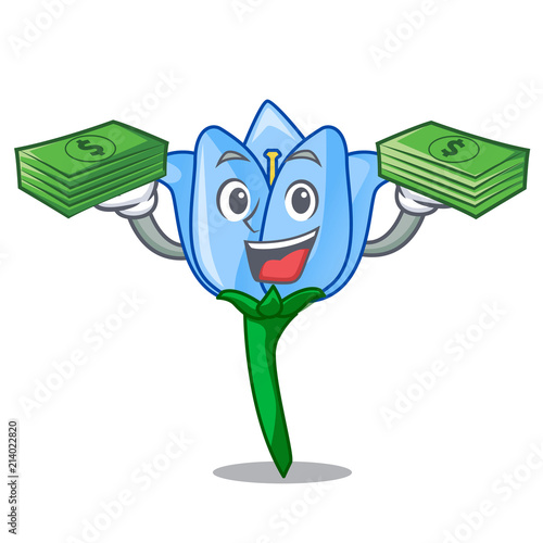 With money bag bell flower mascot cartoon